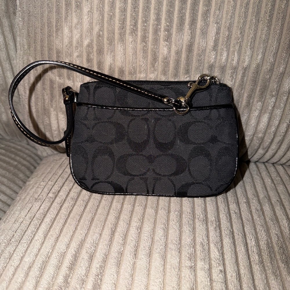 Coach Black Signature Pattern Wristlet